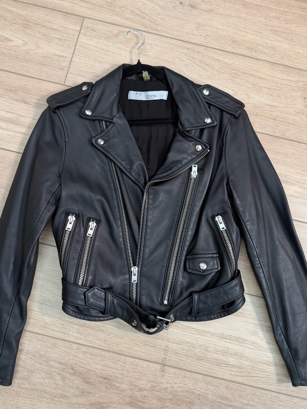 IRO Black Leather Biker Jacket with Silver Hardware